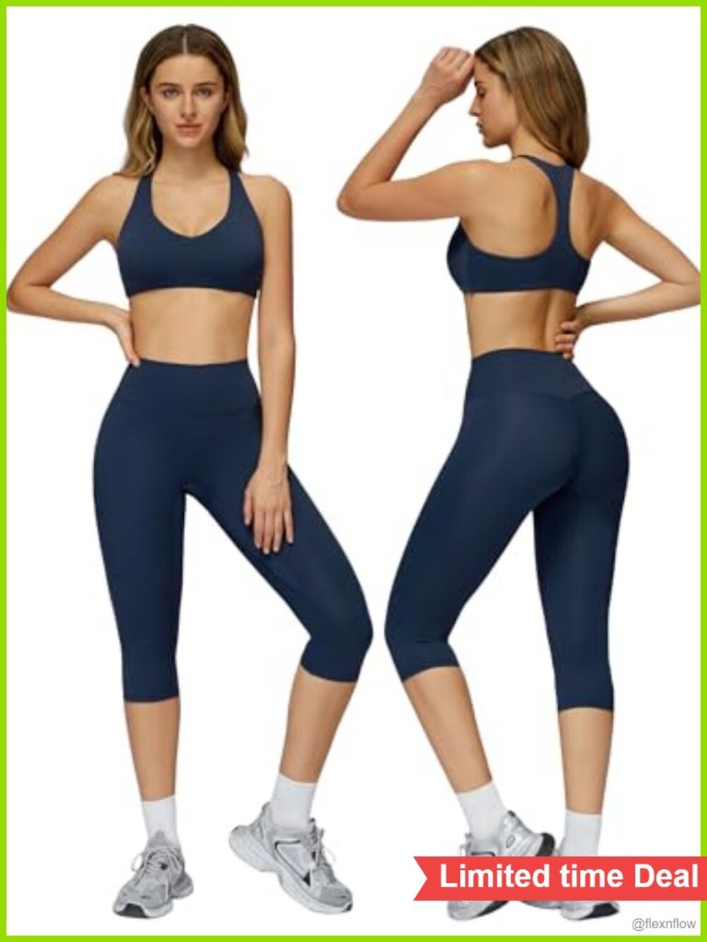 Women's 2 Piece Capri Workout Set Padded Racerback Sports Bra High Waist